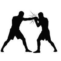 Boxer Delivering Powerful Uppercut Punch to a Opponent in Boxing Ring vector