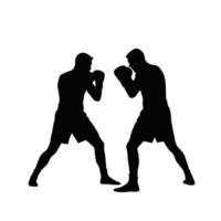 Focused Boxer Facing Opponent in Boxing Ring Before First Round vector