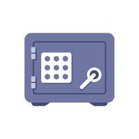 A purple safe box with a key and a magnifying glass vector