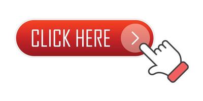 Click here button with hand pointing to it vector