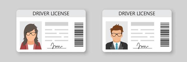 Two driver license cards with a man and woman vector