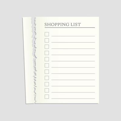 Shopping list template with torn paper on white background