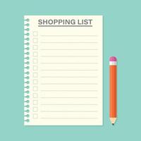 Shopping list with pencil and notepad on blue background vector