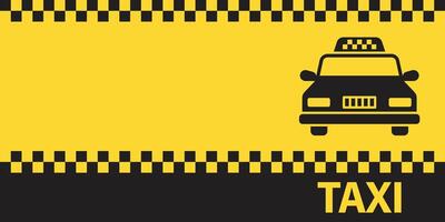 A taxi cab on a yellow background with a black and white checkered background vector