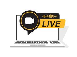 A laptop with a microphone and a live button vector