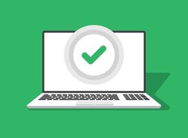 A laptop with a green check mark on it vector