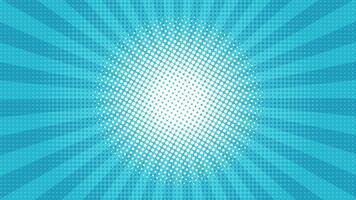 Blue Comic Style Background with Halftone Dots and Sunburst Effect. Blue sunny pop art retro background vector