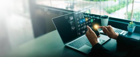 Event planner timetable agenda plan on a digital interface for 2025, managing schedules, appointments, reminders efficiently with smart technology for seamless organization and time manageme photo