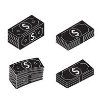 Dollar taka silhouette illustration 4 set design featuring bold finance icons for digital banking currency exchange mobile payments savings planning and financial app interface use vector