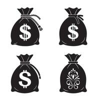 Doller icon money bag silhouette illustration 4 set design ideal for fintech startup graphic resources savings visualization banking dashboards and personal finance templates vector