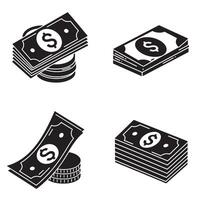 Dollar taka silhouette illustration 4 set design with bold symbols used in global currency exchange fintech graphics business presentations and mobile savings management platforms vector