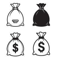 Doller icon money bag silhouette illustration 4 set design includes clean minimal shapes perfect for online banking savings tracker business finance dashboard and mobile interface graphics vector