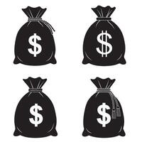 Creative Doller icon money bag silhouette illustration 4 set design with flat financial symbols used in investment tools banking apps secure payment system and digital economy themes vector