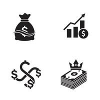 Sharp dollar business company logo symbol silhouette illustration 4 set design showing bold business finance icons for high end marketing and branding tools vector