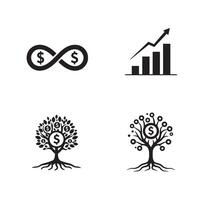 Clear cut dollar business company logo symbol silhouette illustration 4 set design with black icon shapes for financial data dashboards and startup toolkits vector