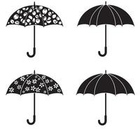 Umbrella silhouette illustration 4 set design featuring bold black rain protection icons perfect for weather forecast visuals travel safety graphics seasonal design and minimal artwork vector