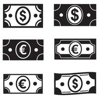 Dollar taka silhouette illustration 4 set design featuring clean shapes for mobile apps online finance accounting dashboards financial growth visuals and economic tools vector