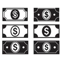 Economic dollar taka silhouette illustration 4 set design featuring strong black shapes used in payment apps international transfers finance tools and banking interfaces vector