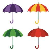 Cartoon colorful umbrella illustration 4 set design with playful icon style ideal for rain protection accessory forecast visuals children graphics and travel themed print or digital use vector
