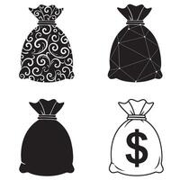 Clean Doller icon money bag silhouette illustration 4 set design with flat style vectors illustrations perfect for financial icons banking platform savings and digital wallet branding
