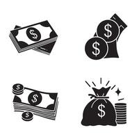 Flat dollar taka silhouette illustration 4 set design great for digital finance services user dashboards mobile banking layouts and international currency marketing visuals vector