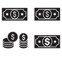 Dollar taka silhouette illustration 4 set design with minimal currency symbols for online payments mobile transactions financial dashboards and business software presentations vector