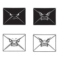 Creative angry and funny Envelope silhouette and out line art illustration 4 set design for messaging icons emotional mail graphics cartoon envelopes and fun letter themes vector