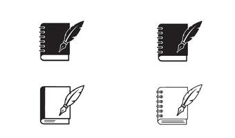 Feather quill pen and notebook logo set in minimal silhouette for author branding toolkit vector