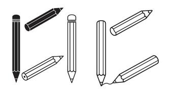 Pencil silhouette and out line art illustration 4 set design suitable for classroom tools sketch logo illustrations education branding and digital drawing kits vector