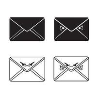 Angry and funny Envelope silhouette and out line art illustration 4 set design ideal for stationery artwork quirky email icons mailing visuals and office communication graphics vector