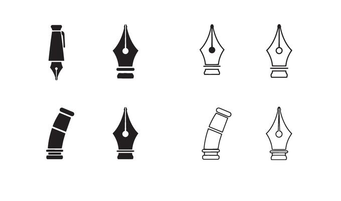 Pen and quill signature logo identity set designed in clean line art for literature theme business