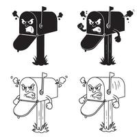 Angry and funny Mailbox silhouette and out line art illustration 4 set design showing creative mailbox expressions perfect for posters printable and logos vector