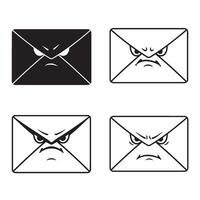 Funny angry and funny Envelope silhouette and out line art illustration 4 set design for mail branding paper craft icons and expressive illustrations vector