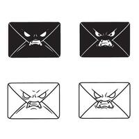 High quality angry and funny Envelope silhouette and out line art illustration 4 set design for creative messaging platforms fun email branding and icon design vector