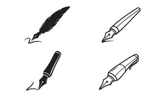 Signature logo symbol set with pen and quill illustration in minimal line art for classy branding vector