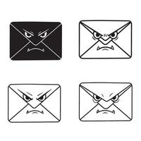 Angry and funny Envelope silhouette and out line art illustration 4 set design perfect for mail icon packs emoji envelope art postal branding and expressive communication themes vector