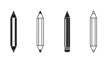 Pencil silhouette and out line art illustration 4 set design for artistic branding pencil inspired icons office supplies outline elements and student art concept design vector