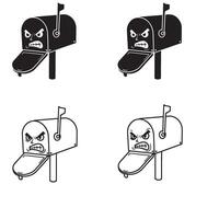 Angry and funny Mailbox silhouette and out line art illustration 4 set design made for digital emoji sticker packs quirky mail icons and office themed art vector