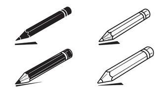 Pencil silhouette and out line art illustration 4 set design ideal for hand drawn elements office stationery logo design classroom tools and artistic branding templates vector