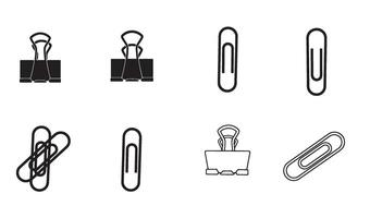 Paperclip silhouette and out line art logo symbol illustration 4 set design crafted for corporate identity tools paper management icons desktop organization and branding themes vector