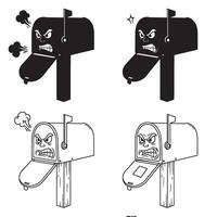 Angry and funny Mailbox silhouette and out line art illustration 4 set design perfect for postal branding funny mailbox symbols and expressive mail character art vector