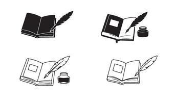 Writing notebook with pen quill logo set in elegant line art perfect for premium author branding vector