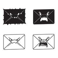 Expressive and funny angry and funny Envelope silhouette and out line art illustration 4 set design for letterhead concepts and creative mail icons vector