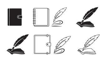 Minimalist pen and notebook quill signature symbol set in clean silhouette for logo designers vector