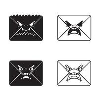 Angry and funny Envelope silhouette and out line art illustration 4 set design crafted for mobile emoji sets email icons mail graphics and silly communication items vector