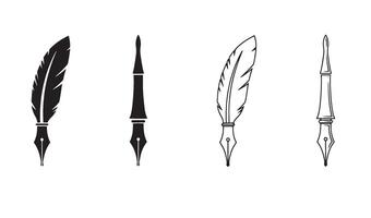 Pen quill ink symbol signature set with line art illustration perfect for literature themed brand vector