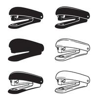 Comic style angry and funny Stapler silhouette and out line art illustration 4 set design suitable for fun paper clip icons office supply branding and tool kits vector
