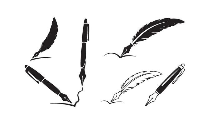 Pen quill signature logo symbol set line art illustration for luxury writing and branding identity