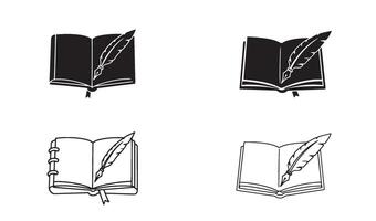 Notebook and pen quill signature logo set in line art illustration perfect for writing brand design vector