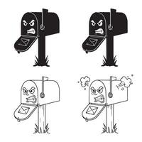Angry and funny Mailbox silhouette and out line art illustration 4 set design great for communication tools cartoon mailboxes desktop icons and branding use vector